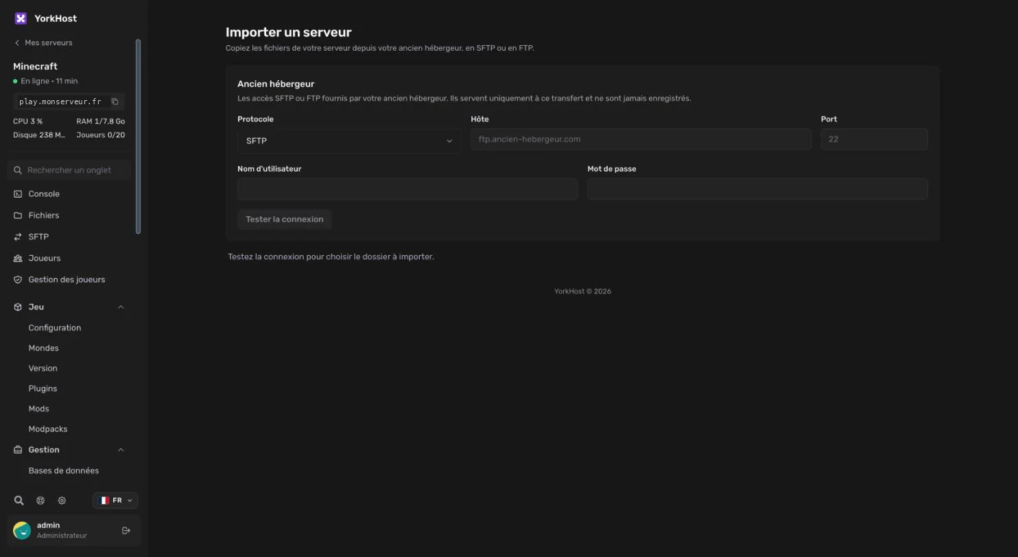 Outil d'import de serveur du panel YorkHost